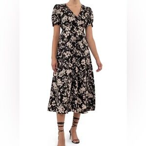 August Sky Floral Black and White Midi Dress size M NWOT